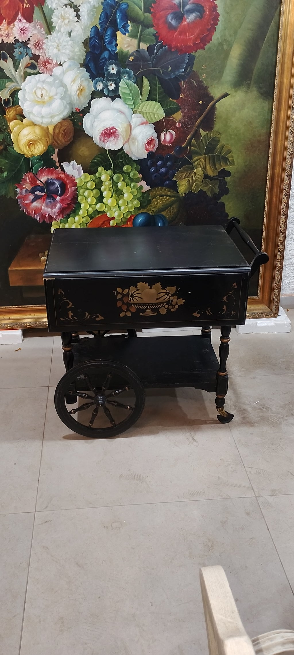Carrinho de Chá Inglês Antigo com Mesa de Jogos