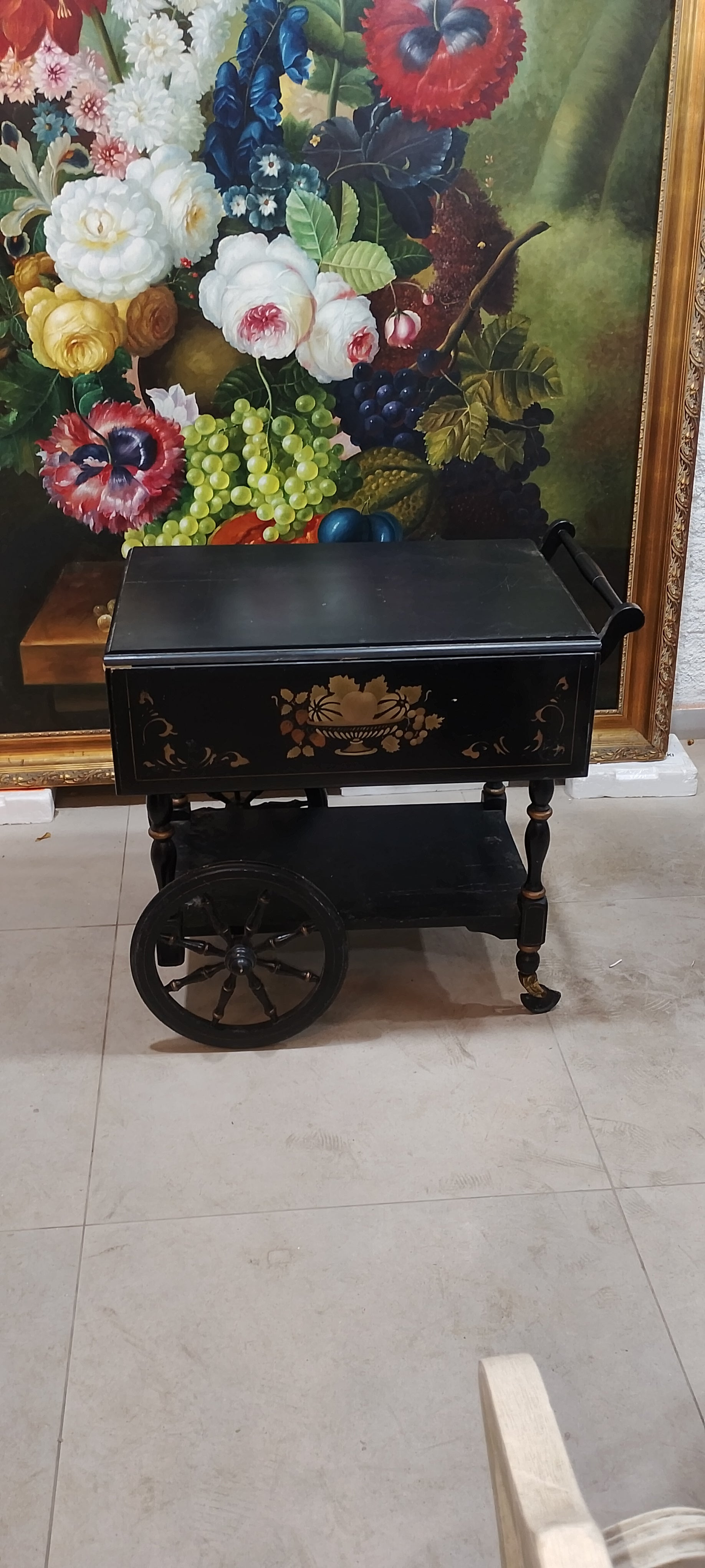 Carrinho de Chá Inglês Antigo com Mesa de Jogos