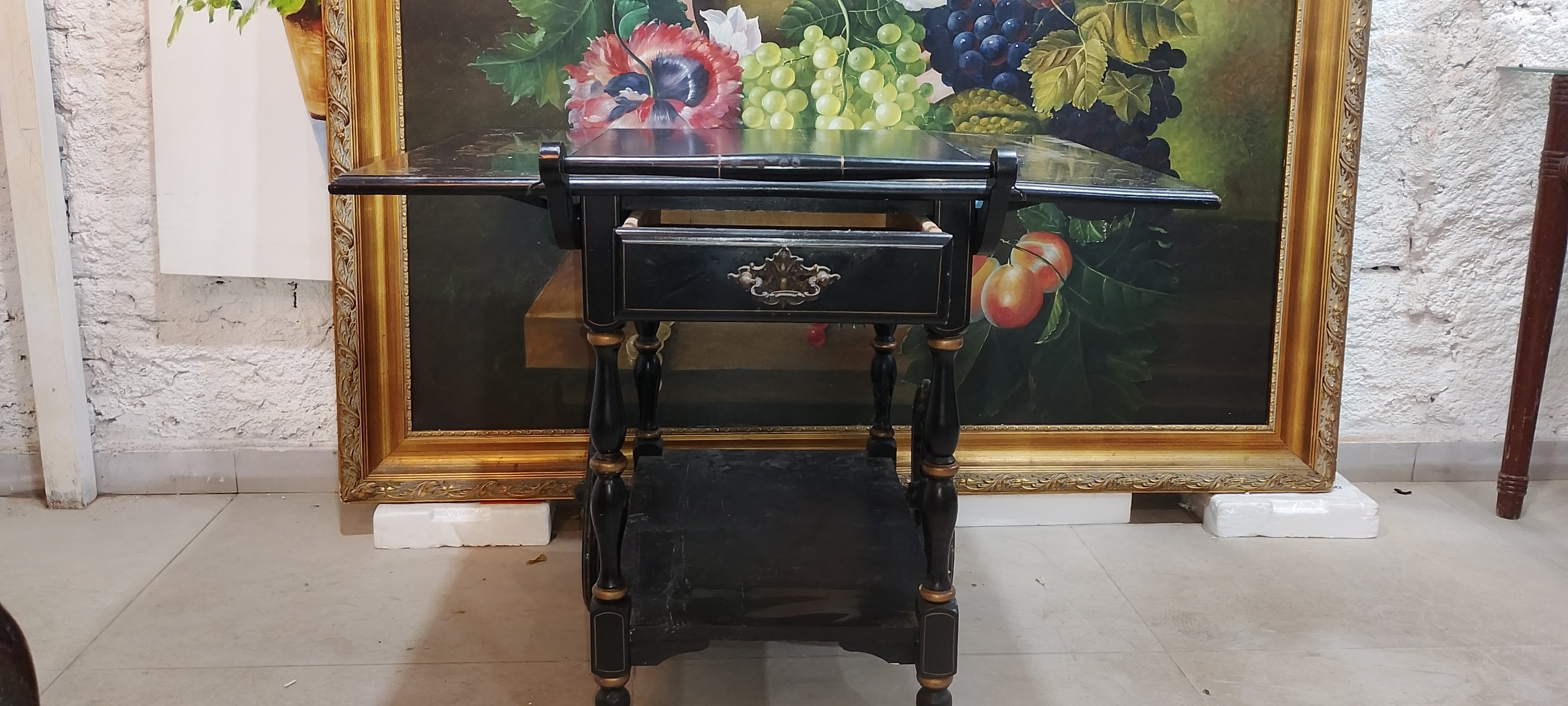 Carrinho de Chá Inglês Antigo com Mesa de Jogos